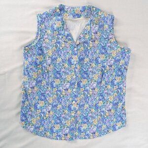 VTG Blue Purple Floral AOP Cottagecore Button Front Denim Vest